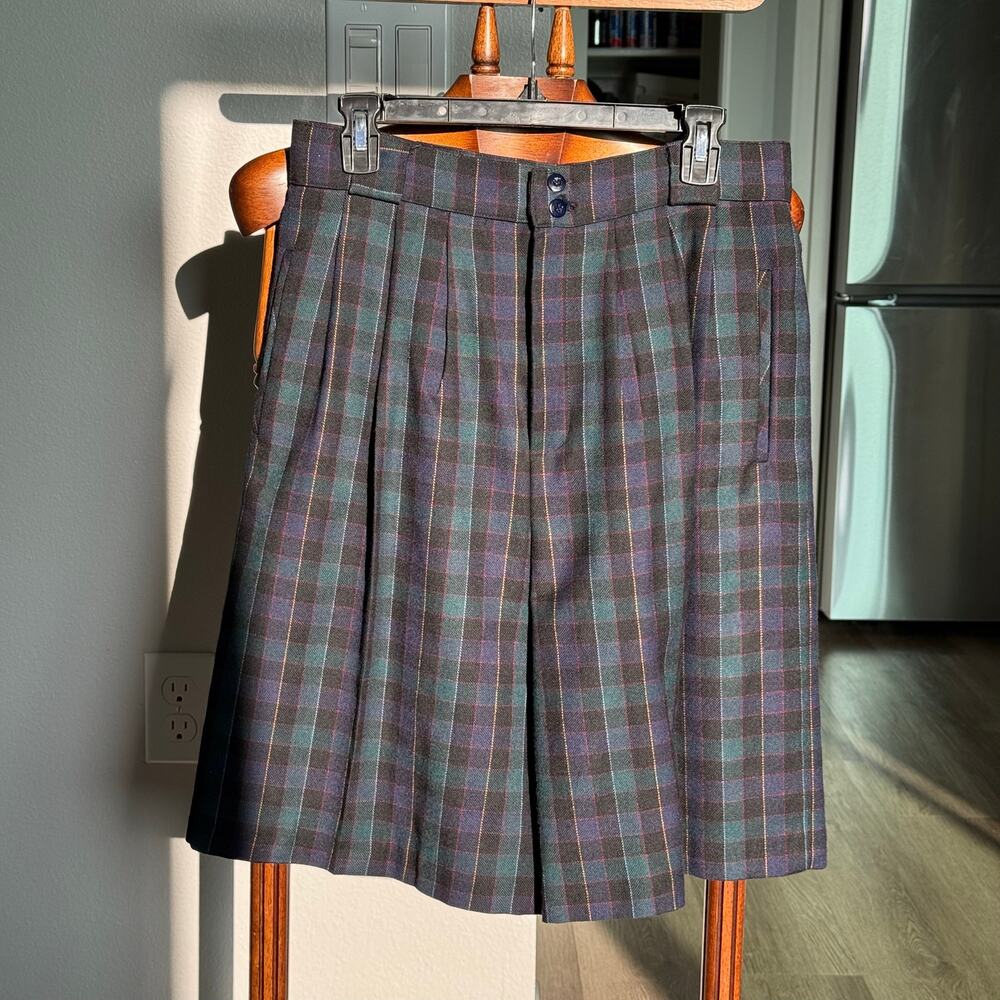 Vintage Collectible Gold 100% Pure Wool Plaid Bermuda Academia Shorts Size 12